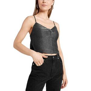 NWT Express Size S  Metallic Silver Pleated Bow Back Cropped Cami Sleeveless Top